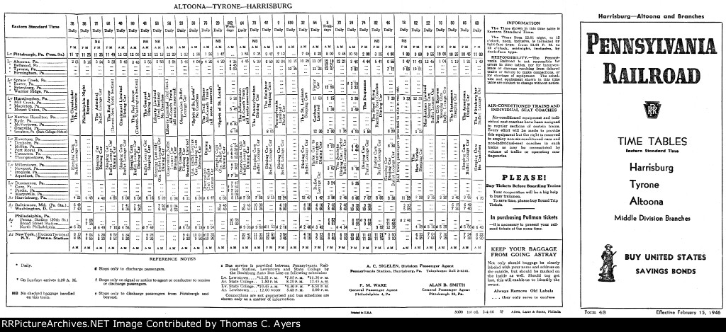 PRR Time Tables: Middle Division, #1 of 2, 1946